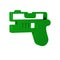 Green Futuristic space gun blaster icon isolated on transparent background. Laser Handgun. Alien Weapon.