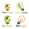 Green G Letter Light Bulb Lamp Energy Logo Set