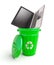 Green garbage bin with computer