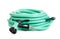 Green garden hose on a white background