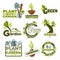 Green garden isolated icons gradening tools and plants
