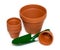 Green garden showel and ceramic pots