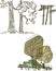 Green garden tree and bushes set. Design elements for poster or drawings or collages for architects and landscape designers.