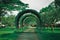 Green garden tunnel in the park, Taman Bunga Nusantara, Cianjur, West Java, Indonesia