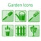 Green gardening icons set over a white background