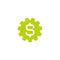 Green gear and dollar sign. Flat icon. Vector illustration. Development Cost icon. Financial technology sign.