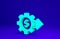 Green Gear with dollar symbol icon isolated on blue background. Business and finance conceptual icon. Minimalism concept