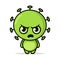 Green germ, virus, bacterium monster cartoon character. Flat vector illustration, isolated on white background.