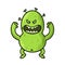 Green germ, virus, bacterium monster cartoon character. Flat vector illustration, isolated on white background.