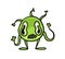 Green germ, virus, bacterium monster cartoon character. Flat vector illustration, isolated on white background.