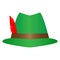 Green German Alpine Octoberfest hat with red feathers. Hunter hat with feather.