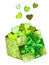 Green gift box, patricks day, valentines day, symbol of love. greeting card