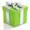 Green gift box with silver ribbon