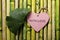 Green Gingko Leaf And Heart On Bamboo