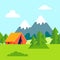 Green Glade, Open air Camping Vector Illustration