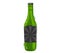 Green glass beer bottle with label and cap vector illustration. Alcohol beverage container, carbonated drink packaging