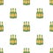 Green glass beer bottles. Alcoholic drink pub. Pub pattern icon in cartoon style vector symbol stock illustration.