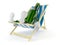 Green glass bottle character lying on deck chair