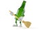 Green glass bottle character sweeps the floor