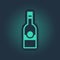 Green Glass bottle of vodka icon isolated on blue background. Abstract circle random dots. Vector