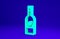 Green Glass bottle of vodka icon isolated on blue background. Minimalism concept. 3d illustration 3D render