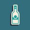 Green Glass bottle of vodka icon isolated on green background. Long shadow style. Vector