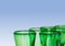 Green glass designer wine glasses detail view abstract with copy space