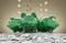 Green glass Piggy Bank And Falling Dollar Coins