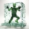 Green Glass Skeleton: Voxel Art Frozen In Dynamic Pose