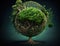 Green globe on the tree. Creative drawing ecological concept to save the planet. AI generative