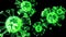 Green glowing holographic image of coronavirus like covid-19 virus or influenza virus flies in air or float smoothly on