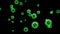 Green glowing holographic image of coronavirus like covid-19 virus or influenza virus flies in air or float smoothly on