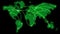 Green glowing map of the world with flat animated airplanes