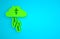 Green God's helping hand icon isolated on blue background. Religion, bible, christianity concept. Divine help