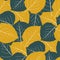 Green and gold aspen leaf seamless vector pattern background. Overlapping hand drawn leaves in fall colors. Textural