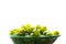 Green gooseberry fruit in a colander on white