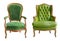 Green gorgeous vintage armchairs isolated on white background