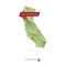 Green gradient low poly map of California with capital Sacramento