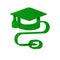 Green Graduation cap with mouse icon isolated on transparent background. World education symbol. Online learning or e