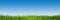 Green grass on blue clear sky, spring nature panorama