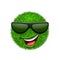 Green grass field 3D. Face wink smile with sunglasses. Smiley grassy emoticon icon isolated white background. Happy