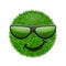 Green grass field 3D. Face wink smile with sunglasses. Smiley grassy emoticon icon isolated white background. Happy