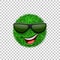 Green grass field 3D. Face wink smile with sunglasses. Smiley grassy emoticon icon isolated white transparent background