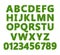 Green grass font. Lawn texture alphabet with numbers on white background.