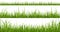 Green grass horizontal borders. Lawn shape meadow landscape collection, panorama summer nature herbs, bright hedge