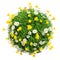 Green grass sphere with flowers