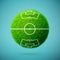 Green grass sphere with soccer field on a blue clear background