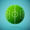 Green grass sphere with soccer field on a blue clear background