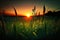 Green grass with sunset views ai generated