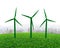 Green grass in wind turbines shape on meadow
